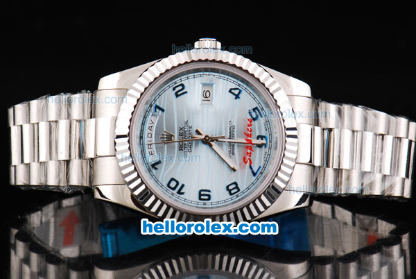 Rolex Day Date II Oyster Perpetual Automatic Movement Silver Case with Blue Ocean Dial and Blue Number Markers - Click Image to Close